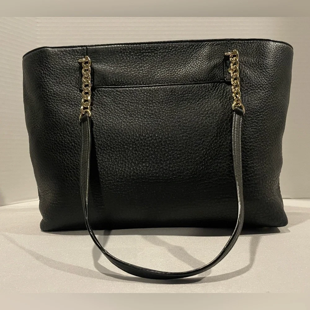 MICHAEL KORS Jet Set Gold Chain Tassel Black Pebbled Leather Large Luggage Tote